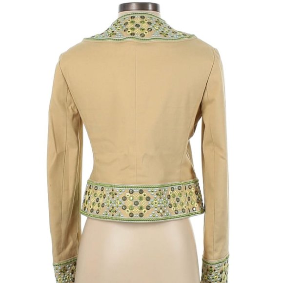 Tory Burch Embroidered Jacket with Metal Accents - Tan - Size 2 - Picture 2 of 3
